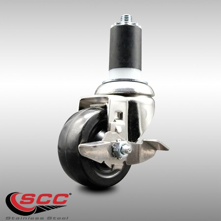 Service Caster 3 Inch 316SS Hard Rubber Swivel 1-1/2 Inch Expanding Stem Caster with Brake SCC SCC-SS316EX20S314-HRS-TLB-112
